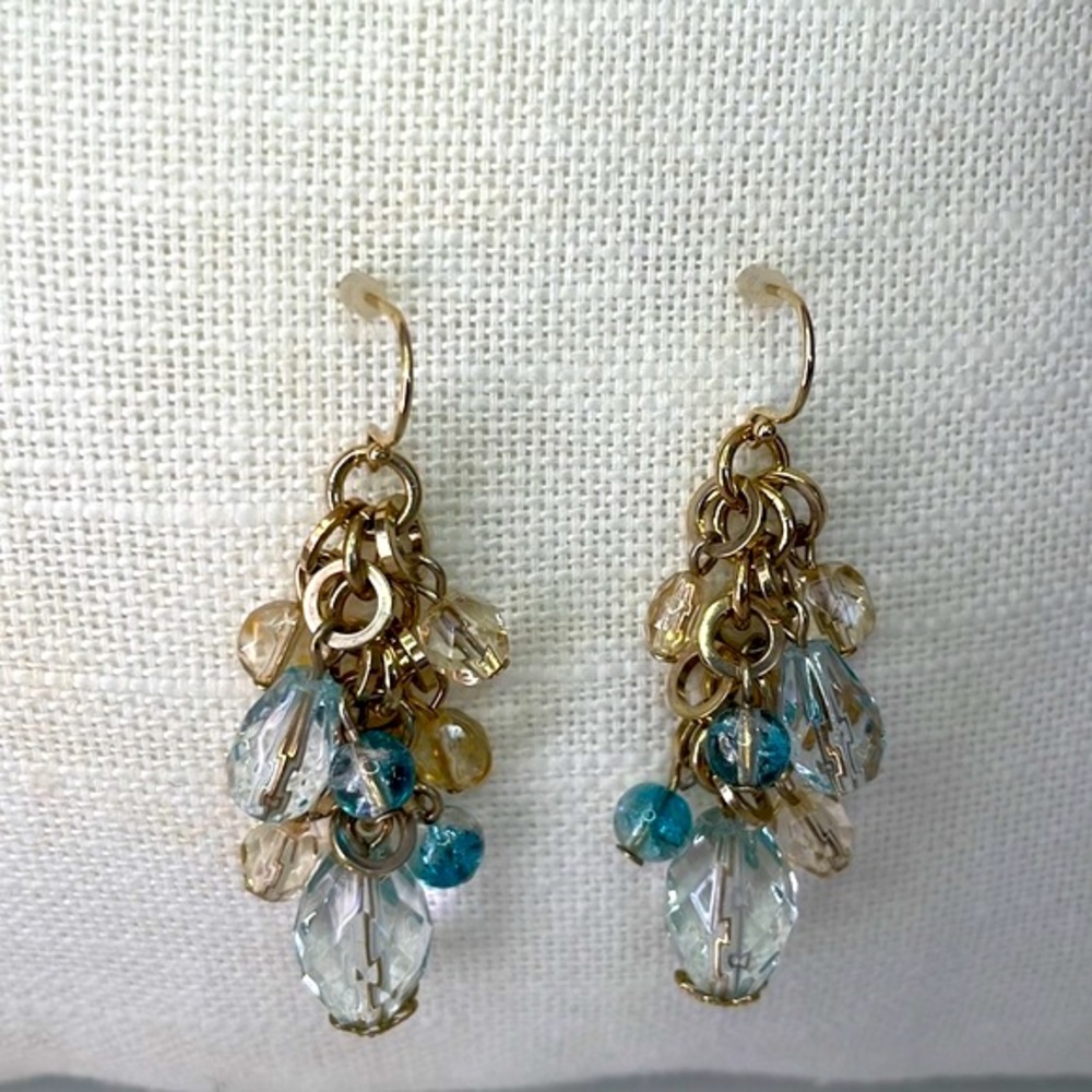 “3 for $15” SALE: Drop earrings light blue/clear taupe color beads, Not Worn